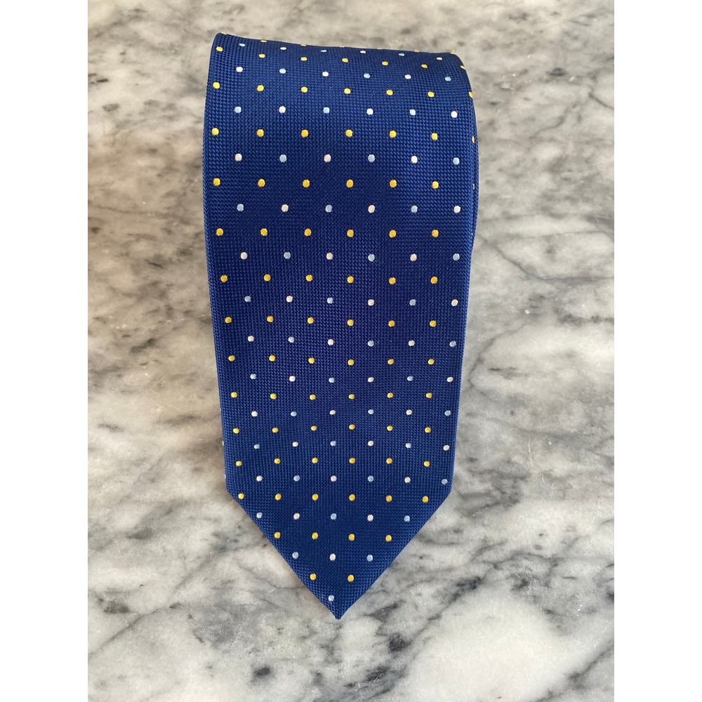 Andrea Franceschi Roma Silk Polka Dot Necktie Blue‎ Yellow White Men